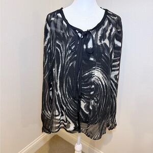 Tahari Black and Cream Sheer Blouse